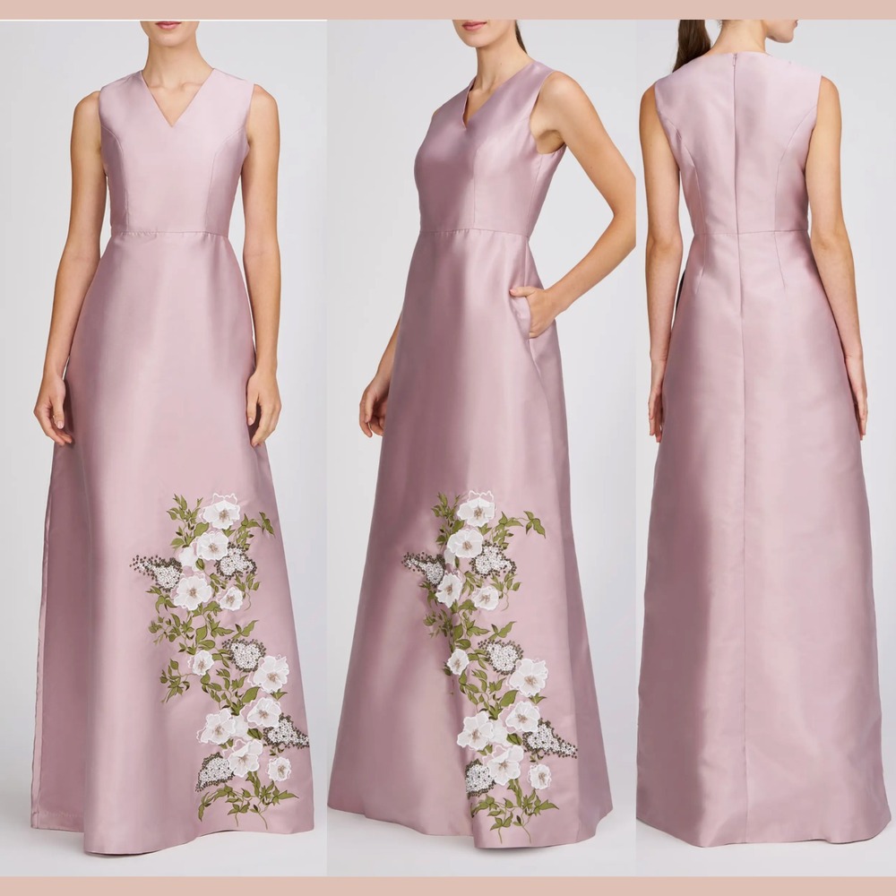 NEW $468 Kay Unger [ 6 ] Aurelia Floral Sleeveless Taffeta Gown Wood Rose‎ J1769